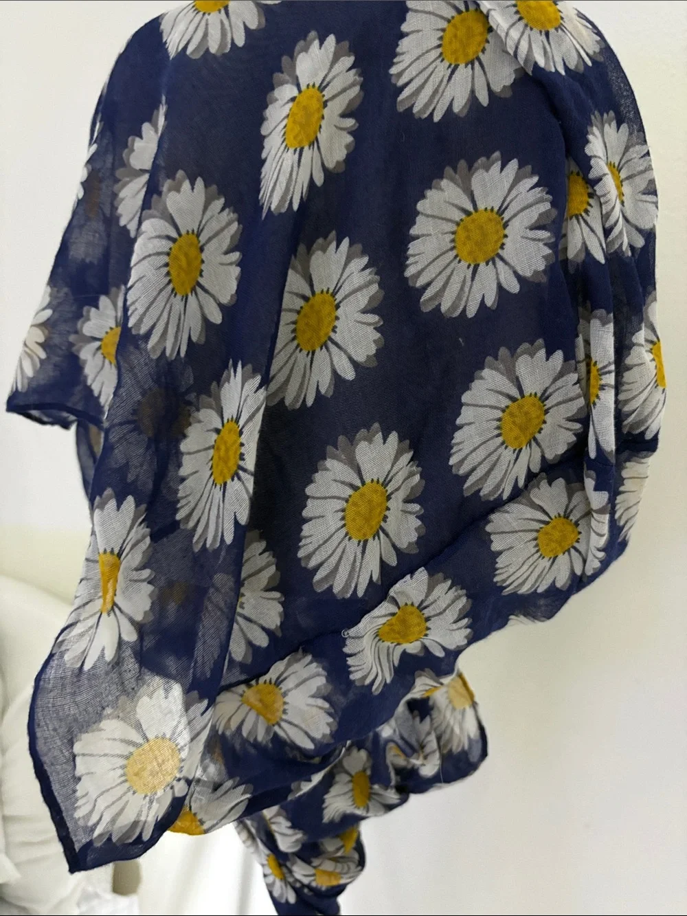 Daisy Print Infinity Scarf - Navy with White & Yellow